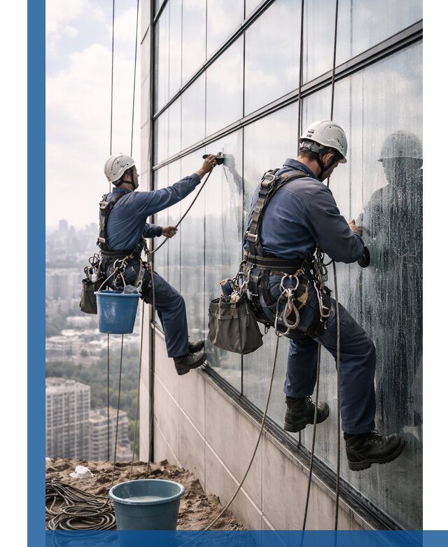 Профессиональная мойка фасадных окон альпинистами в Екатеринбурге