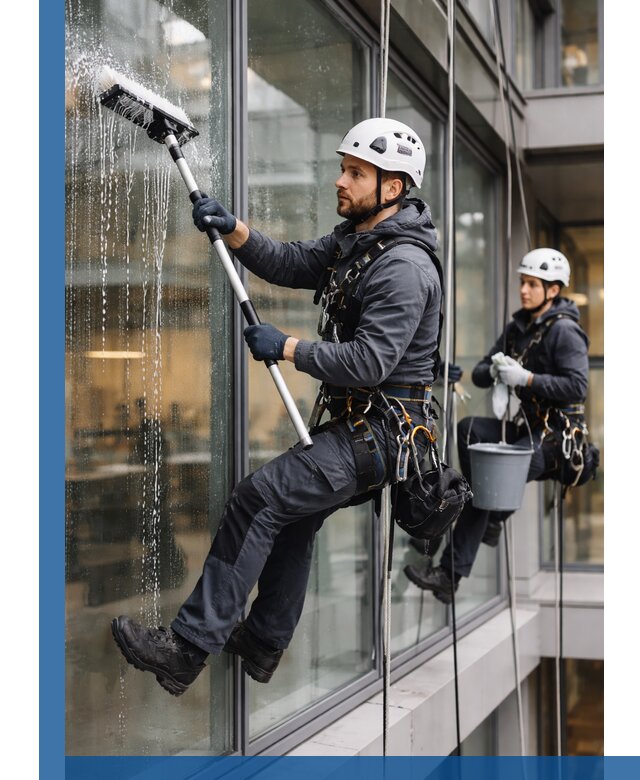 Профессиональная мойка витражей промышленными альпинистами в Екатеринбурге