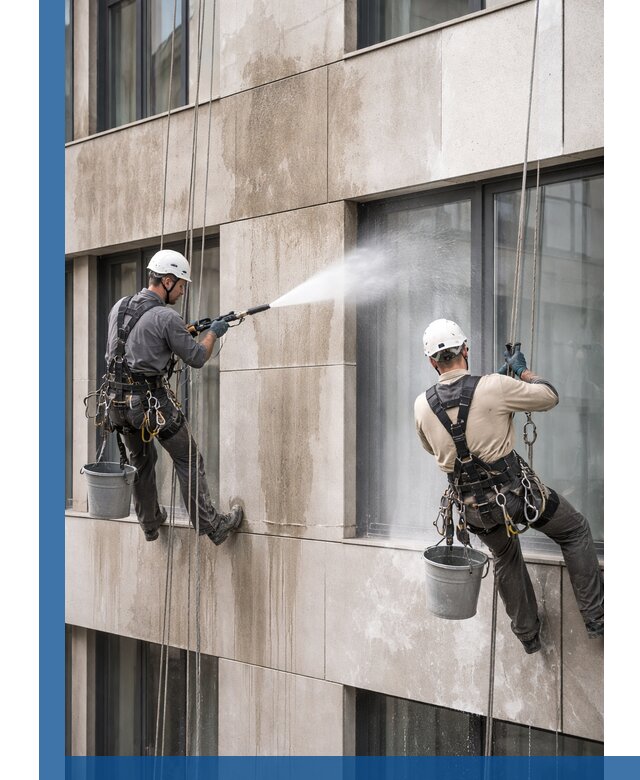 Послестроительная мойка фасада промышленным альпинизмом в Екатеринбурге