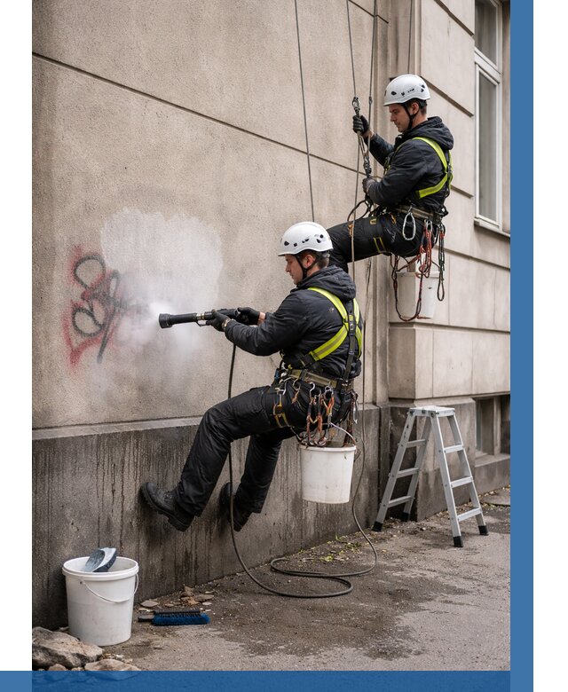 Удаление граффити с фасада в Екатеринбурге от 4612 р. | ВЫСОТНИК-Ктр