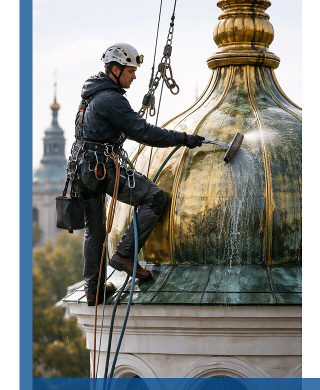 Профессиональная мойка куполов и шпилей высотными альпинистами в Екатеринбурге