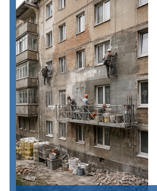 Капитальный ремонт фасада в Екатеринбурге с восстановлением и гидроизоляцией