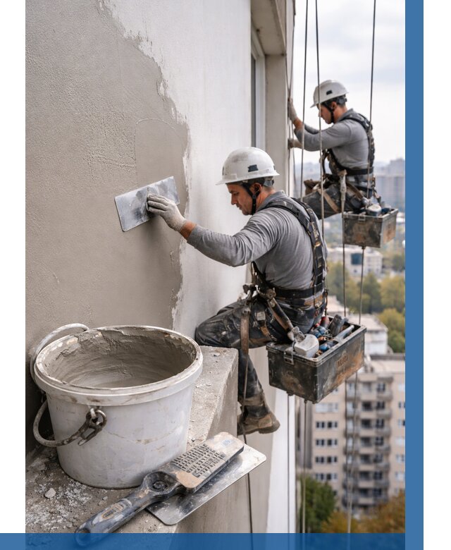Шпаклевка фасада на высоте в Екатеринбурге от 717 р. | ВЫСОТНИК-Ктр