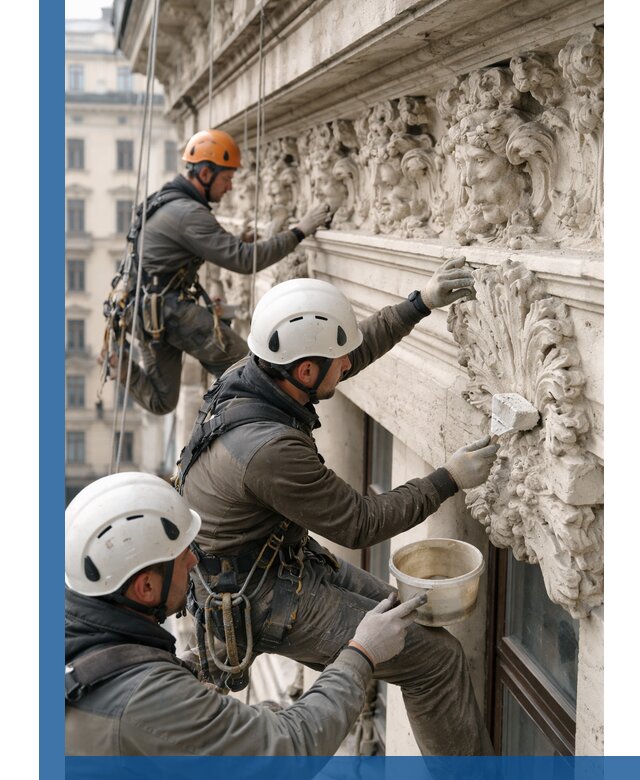 Реставрация фасадной лепнины с высотными работами в Екатеринбурге