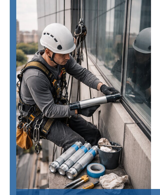 Герметизация стыков витража в Екатеринбурге для герметичных фасадов