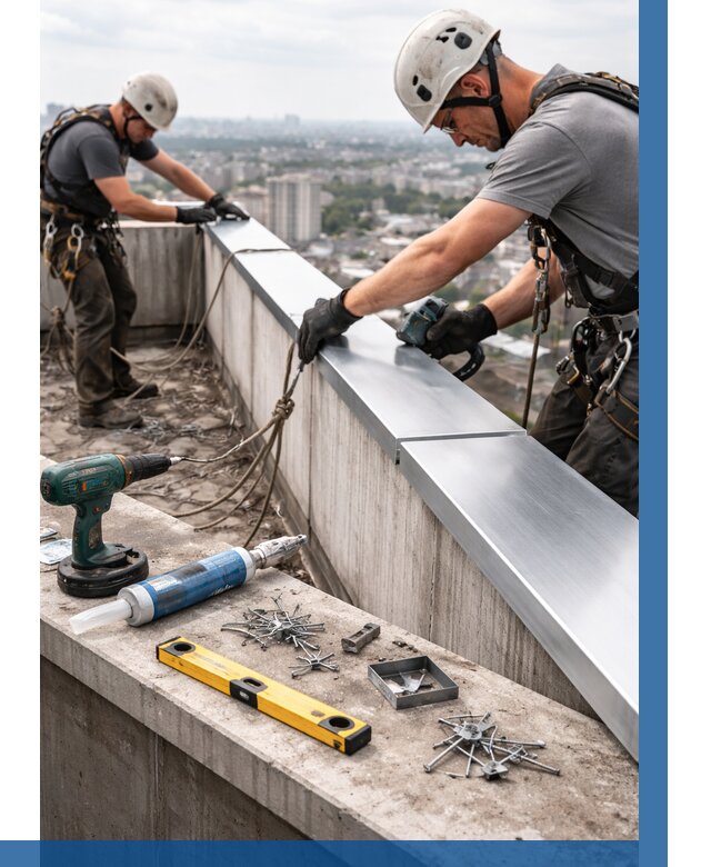 Монтаж парапетных крышек в Екатеринбурге от 820 р. | ВЫСОТНИК-Ктр