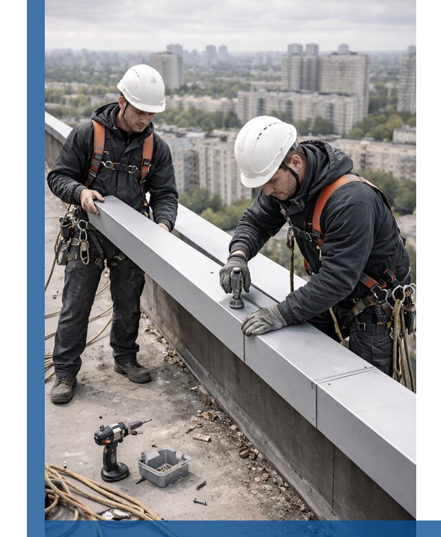 Монтаж парапетных крышек и ограждений кровли в Екатеринбурге