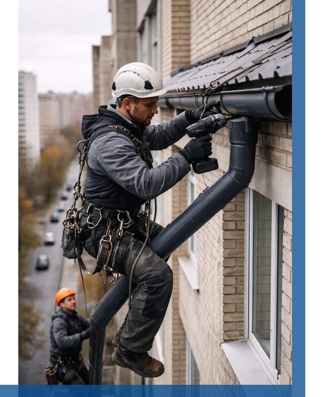 Монтаж водосточной системы на здании в Екатеринбурге от 5125 р. | ВЫСОТНИК-Ктр