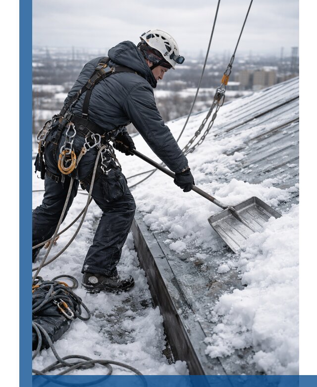 Профессиональная очистка кровли от снега и наледи в Екатеринбурге