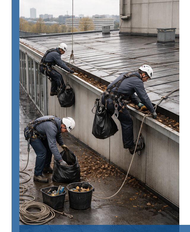 Очистка кровли по периметру в Екатеринбурге силами промышленных альпинистов