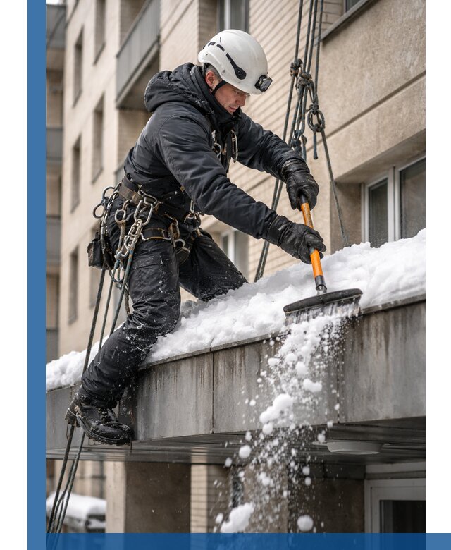 Очистка козырьков от снега в Екатеринбурге круглогодично безопасно