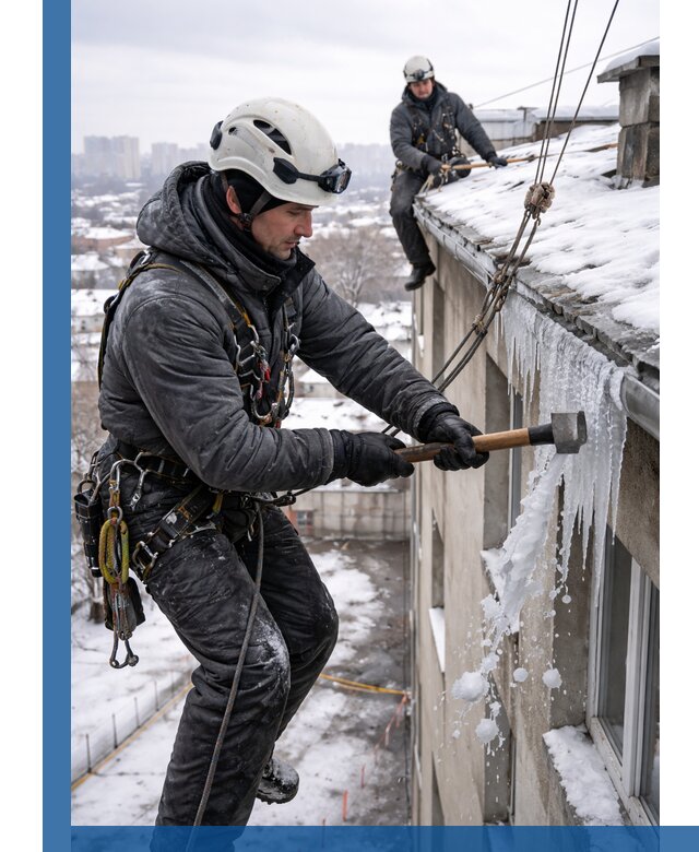 Сбивание и удаление сосулек с крыши в Екатеринбурге безопасно