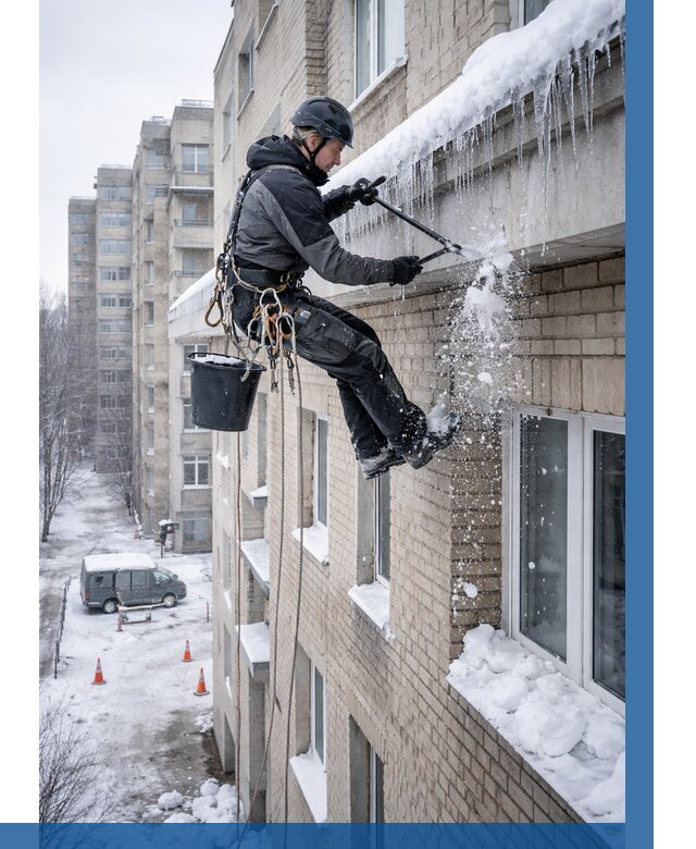 Удаление наледи с карнизов в Екатеринбурге от 359 р. | ВЫСОТНИК-Ктр