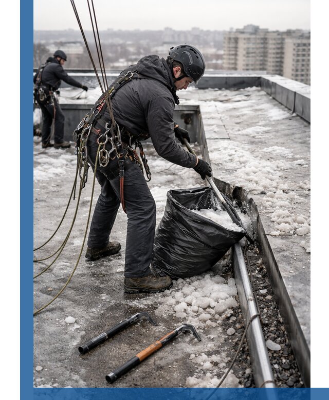 Аварийная очистка кровли в Екатеринбурге от промальпинистов