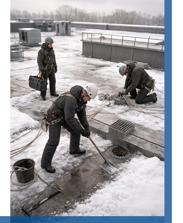 Абонентское обслуживание кровли зимой в Екатеринбурге от 8199 р. | ВЫСОТНИК-Ктр