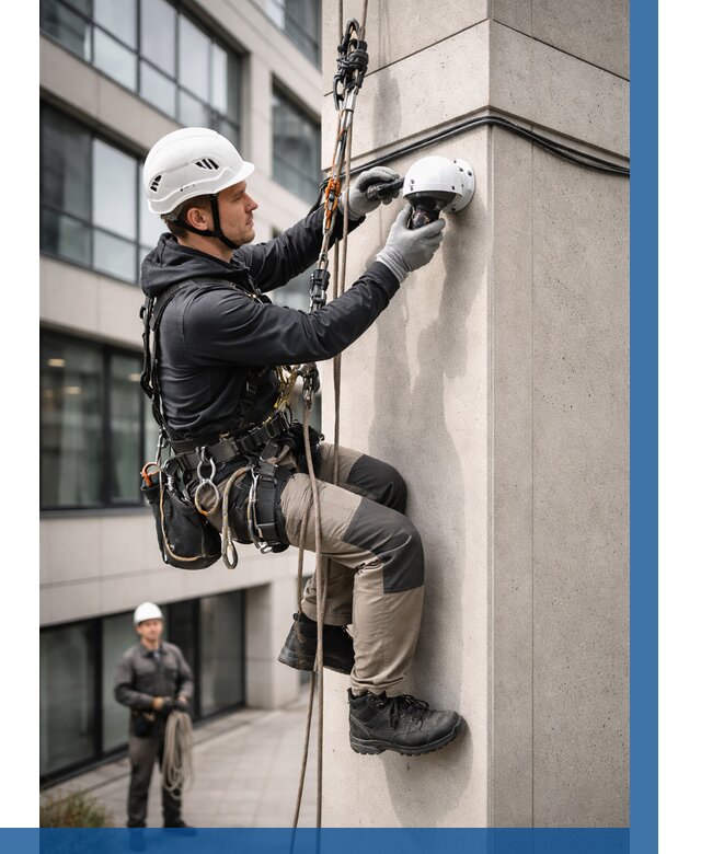 Монтаж камер видеонаблюдения на фасаде в Екатеринбурге от 8712 р.-ВЫСОТНИК-Ктр