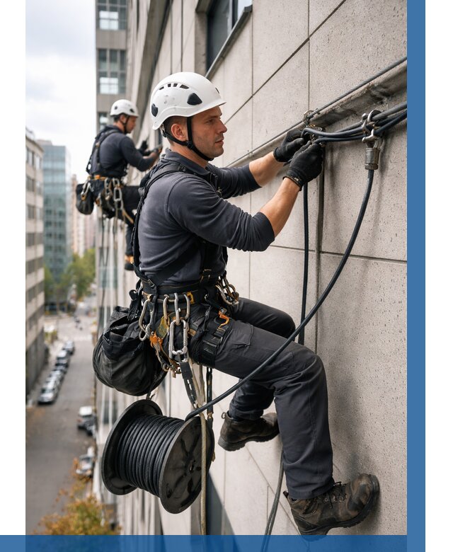 Прокладка кабеля по фасаду в Екатеринбурге от 359 р. | ВЫСОТНИК-Ктр