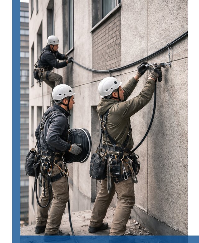 Прокладка кабеля по фасаду в Екатеринбурге, профессиональный монтаж