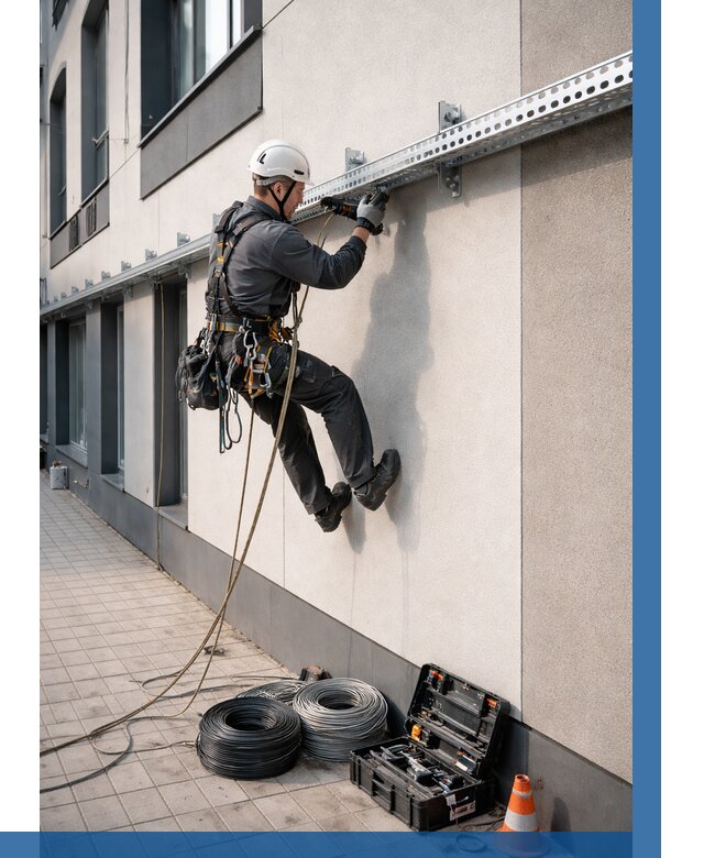 Монтаж кабельных лотков на фасаде в Екатеринбурге от 1230 р. | ВЫСОТНИК-Ктр