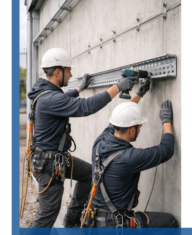 Монтаж кабельных лотков на фасаде зданий в Екатеринбурге с гарантией