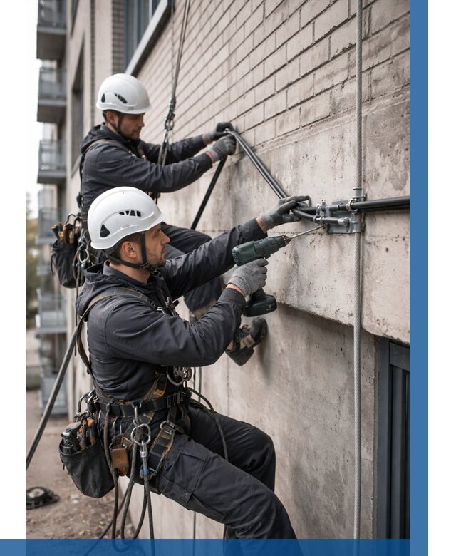 Крепление кабеля на фасаде в Екатеринбурге от 359 р. | ВЫСОТНИК-Ктр