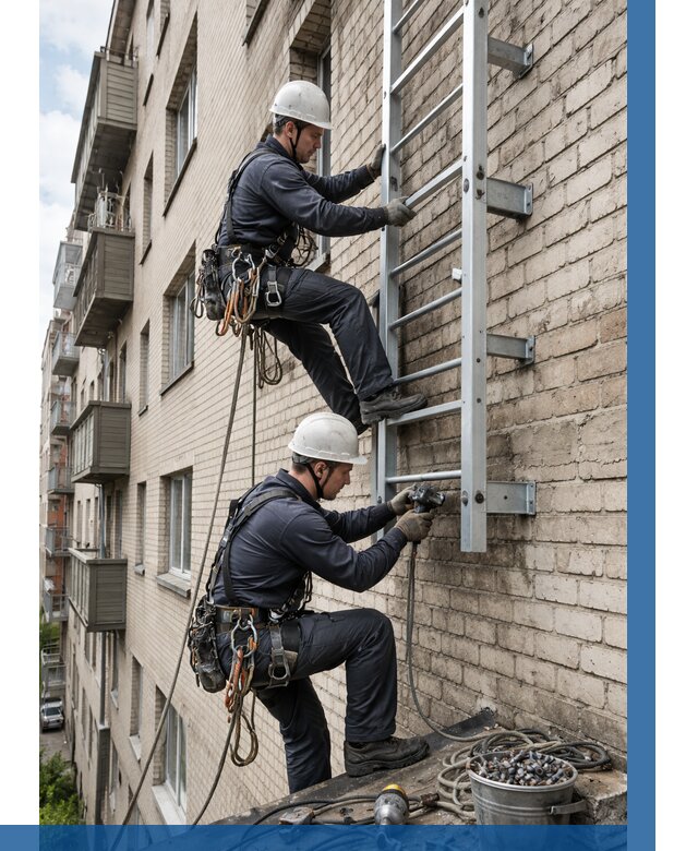 Монтаж пожарной лестницы в Екатеринбурге от 25623 р заказать у ВЫСОТНИК-Ктр