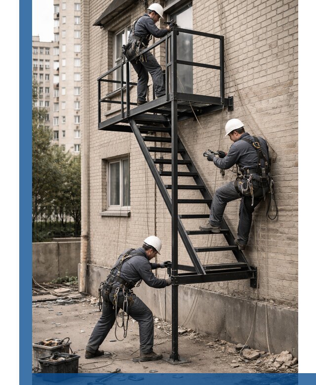 Монтаж пожарной лестницы в Екатеринбурге, установка и крепление