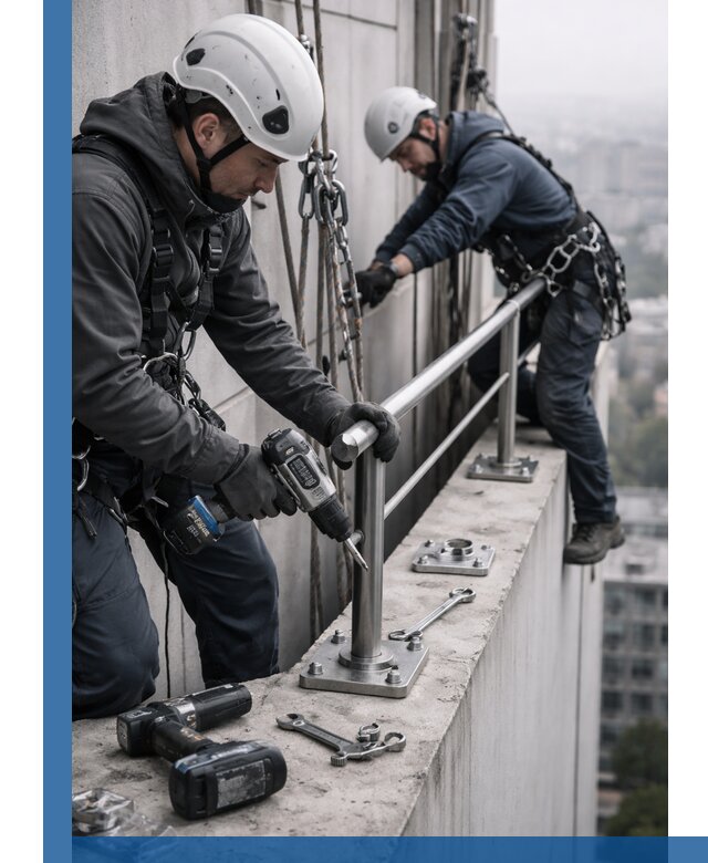 Монтаж перил на высоте в Екатеринбурге для жилых и промобъектов