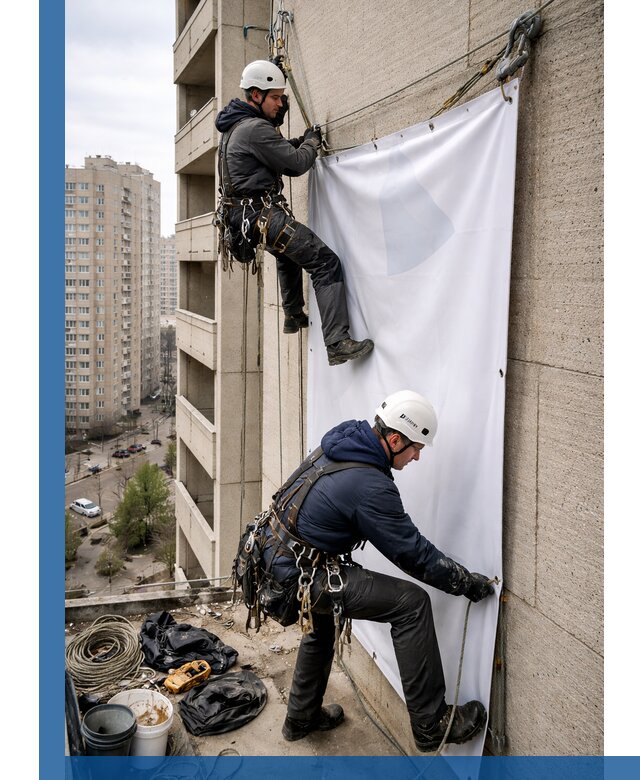 Профессиональный монтаж баннеров на фасаде в Екатеринбурге