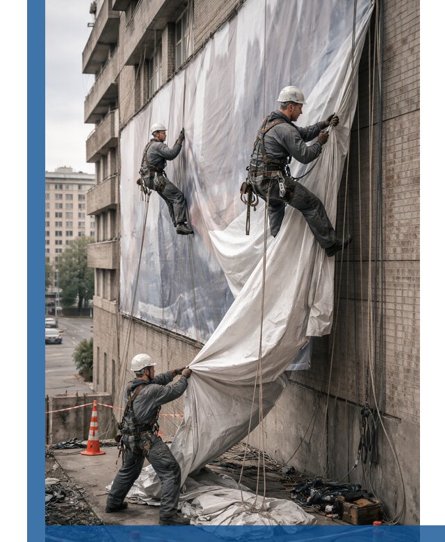 Демонтаж баннеров с фасада в Екатеринбурге оперативно и безопасно