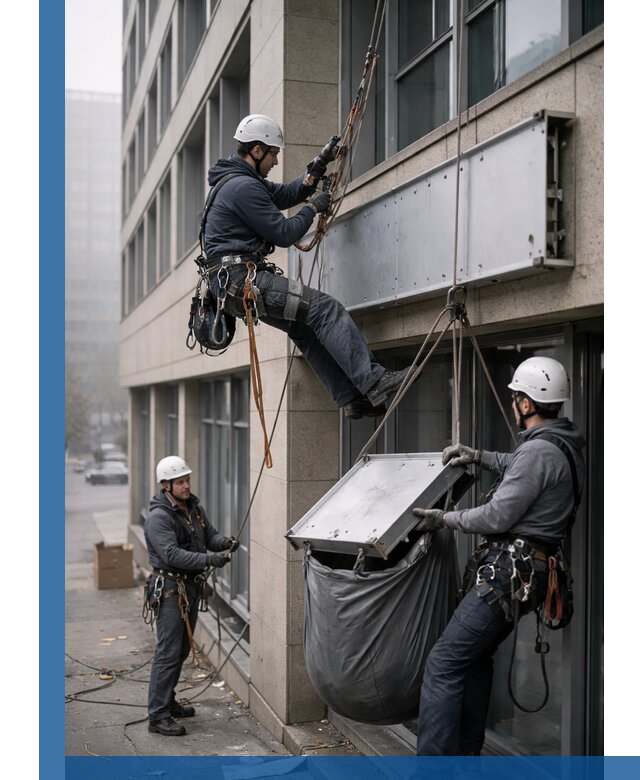 Демонтаж рекламной вывески с высотными работами в Екатеринбурге