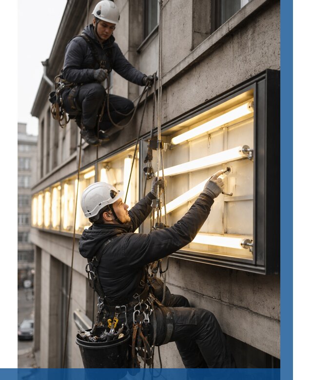 Замена ламп в вывеске в Екатеринбурге под ключ от 3587 р. | ВЫСОТНИК-Ктр