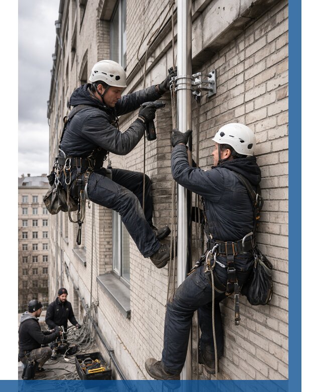 Монтаж флагштока на здании в Екатеринбурге от 6662 р. | ВЫСОТНИК-Ктр