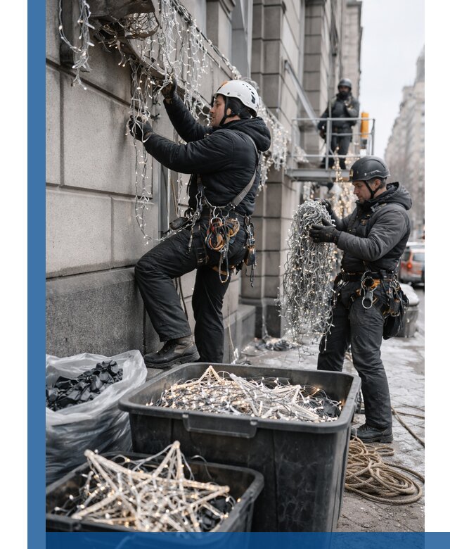 Демонтаж новогоднего оформления и гирлянд в Екатеринбурге