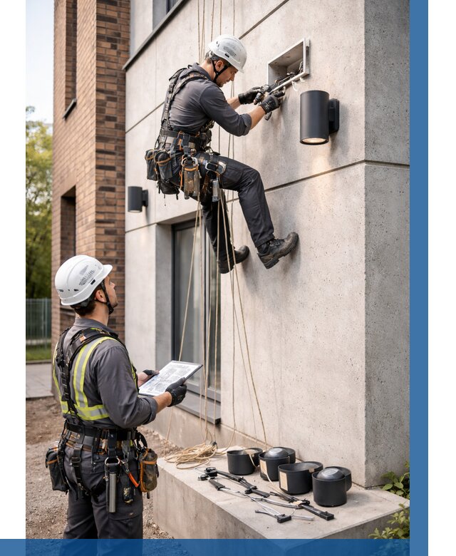 Монтаж фасадного освещения в Екатеринбурге от 2562 р. | ВЫСОТНИК-Ктр