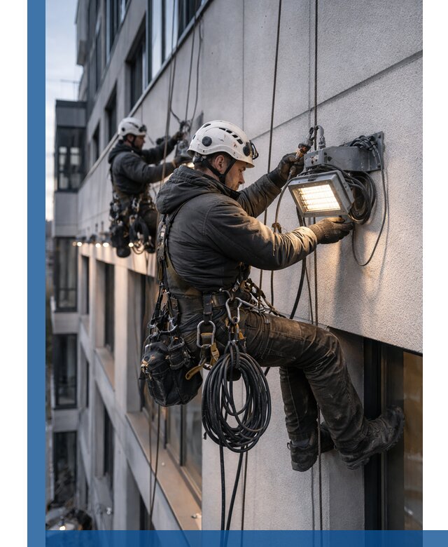 Монтаж фасадного освещения в Екатеринбурге установка и подключение