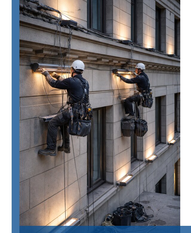 Монтаж архитектурной подсветки фасадов зданий в Екатеринбурге