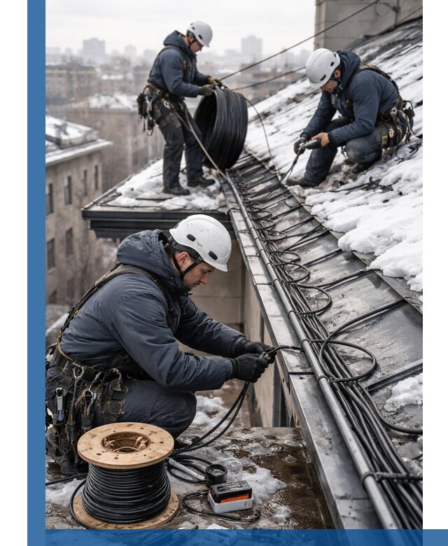 Монтаж греющего кабеля на кровле в Екатеринбурге под ключ