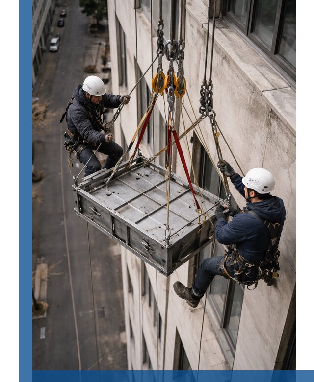 Спуск и подъем грузов по фасаду в Екатеринбурге для зданий