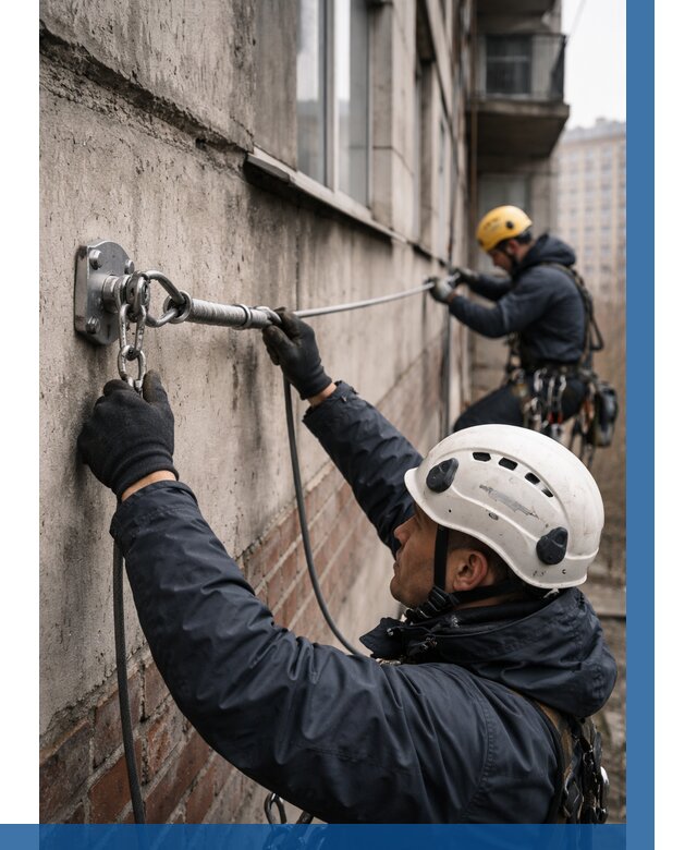 Монтаж анкерных линий в Екатеринбурге от 3075 р. | ВЫСОТНИК-Ктр