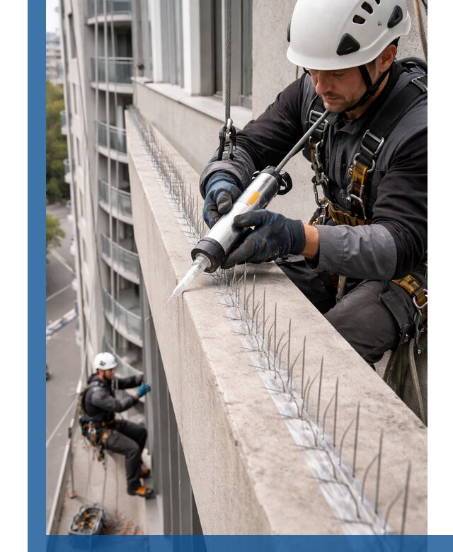 Установка шипов от птиц на фасадах и кровлях в Екатеринбурге